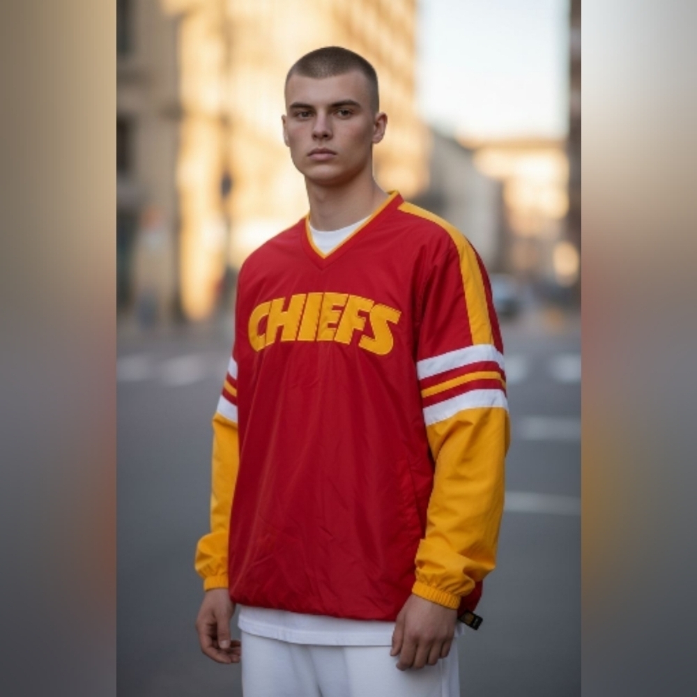 NFL Kansas City Chiefs Pullover Windbreaker Jacket Embroidered Mens Large NEW